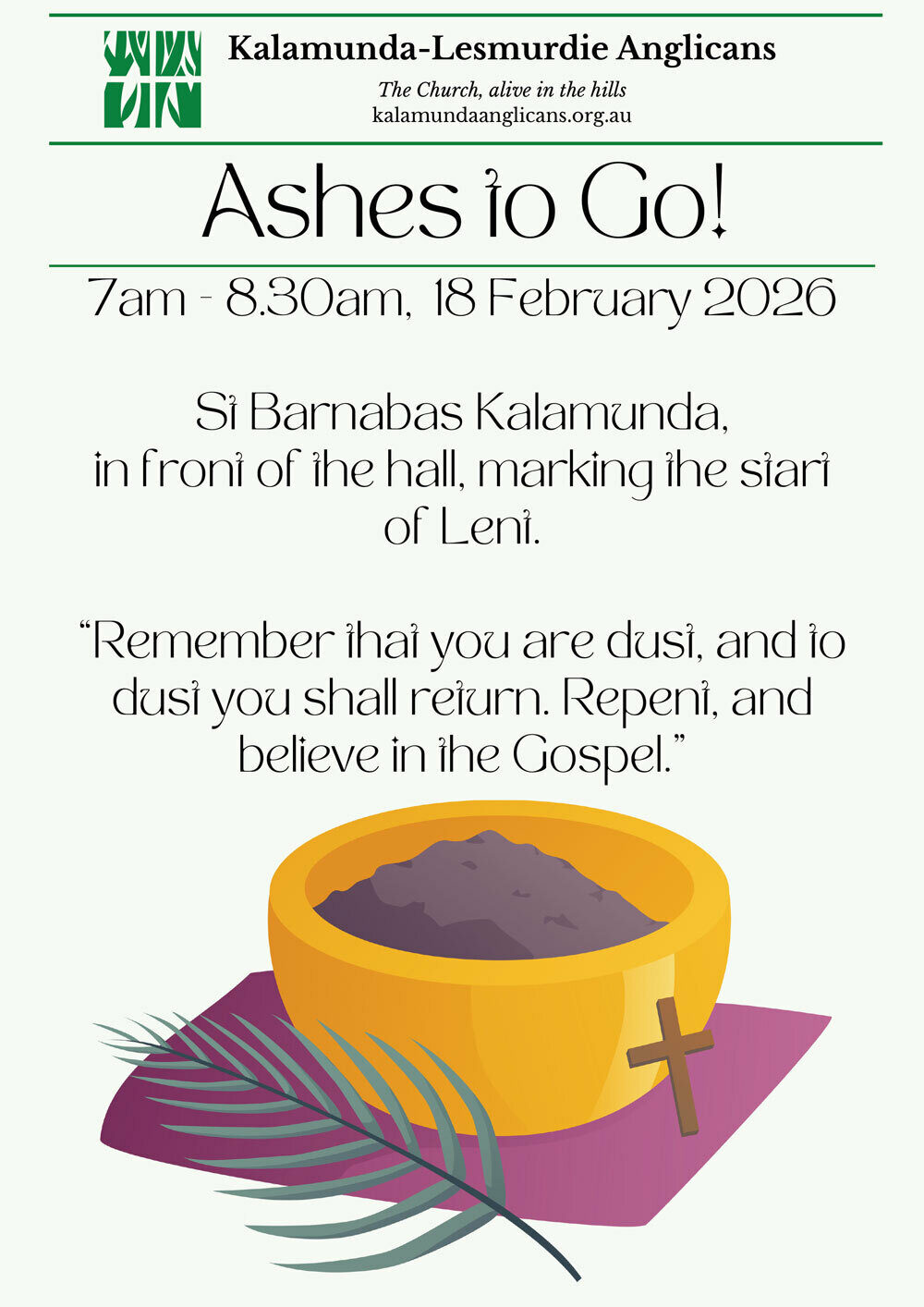 Parish of Kalamunda Lesmurdie Ashes to go