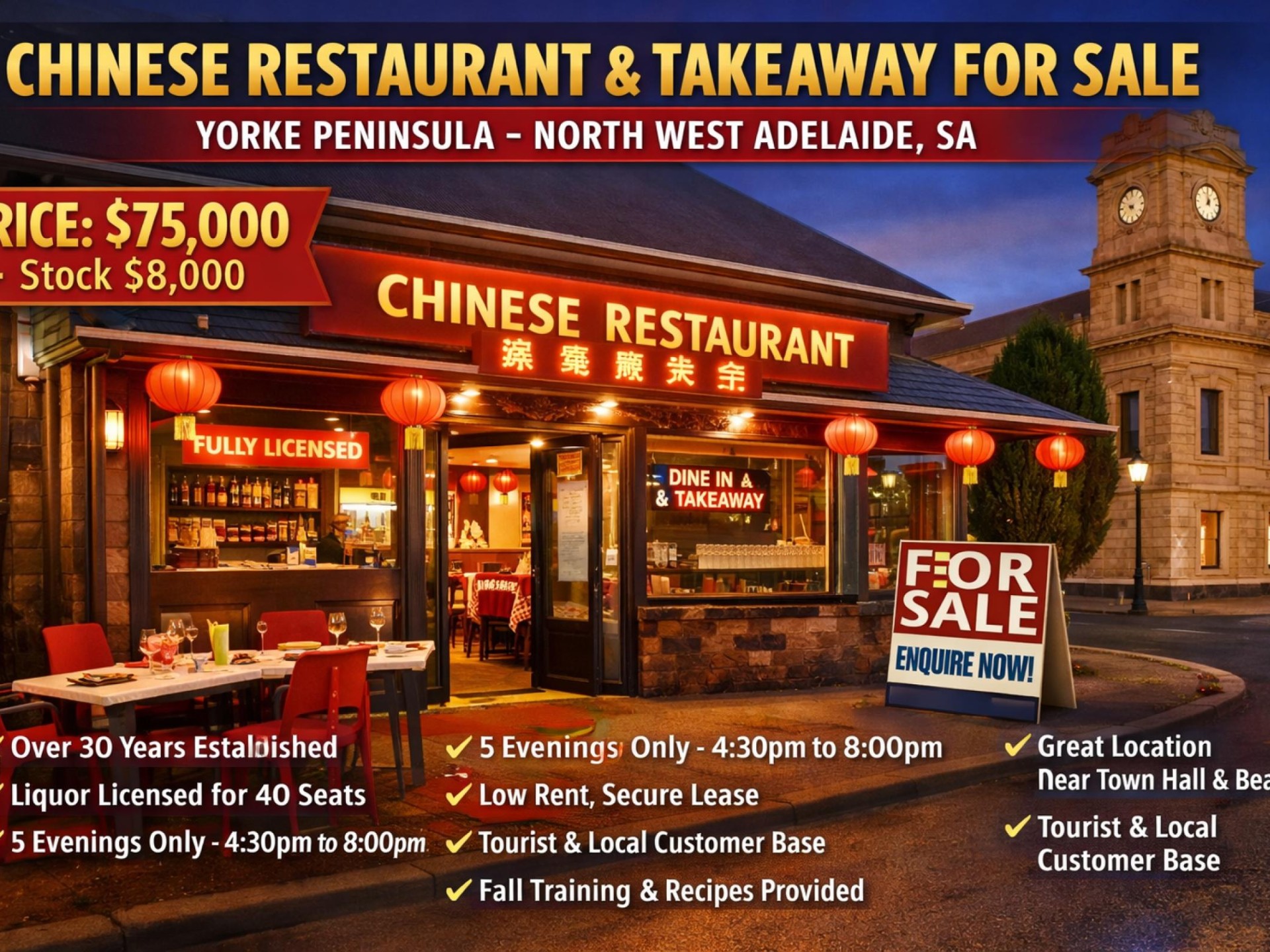 Chinese Restaurant and Takeaway For Sale In North West Adelaide SA