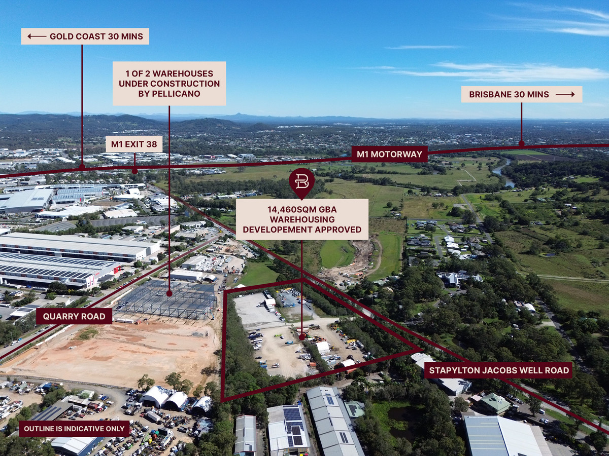 14,460sqm GBA DEVELOPMENT READY Hardstand Site 40,470sqm DEVELOPMENT APPROVED - Halfway Brisbane [EXIT 38] Gold Coast - M1 Motorway