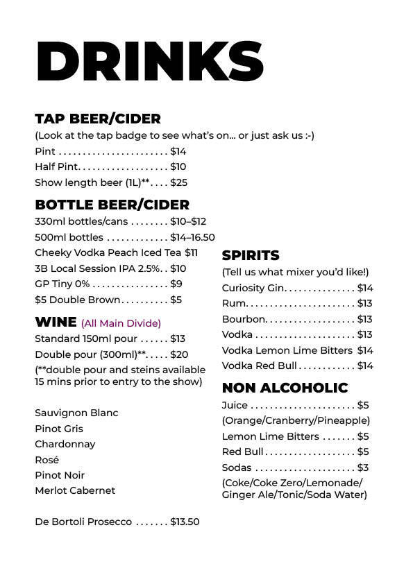 Little Andromeda Drinks Menu