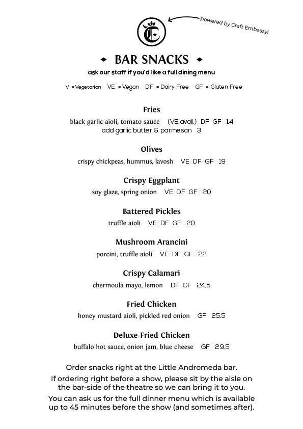 Little Andromeda Craft Embassy Snacks Menu