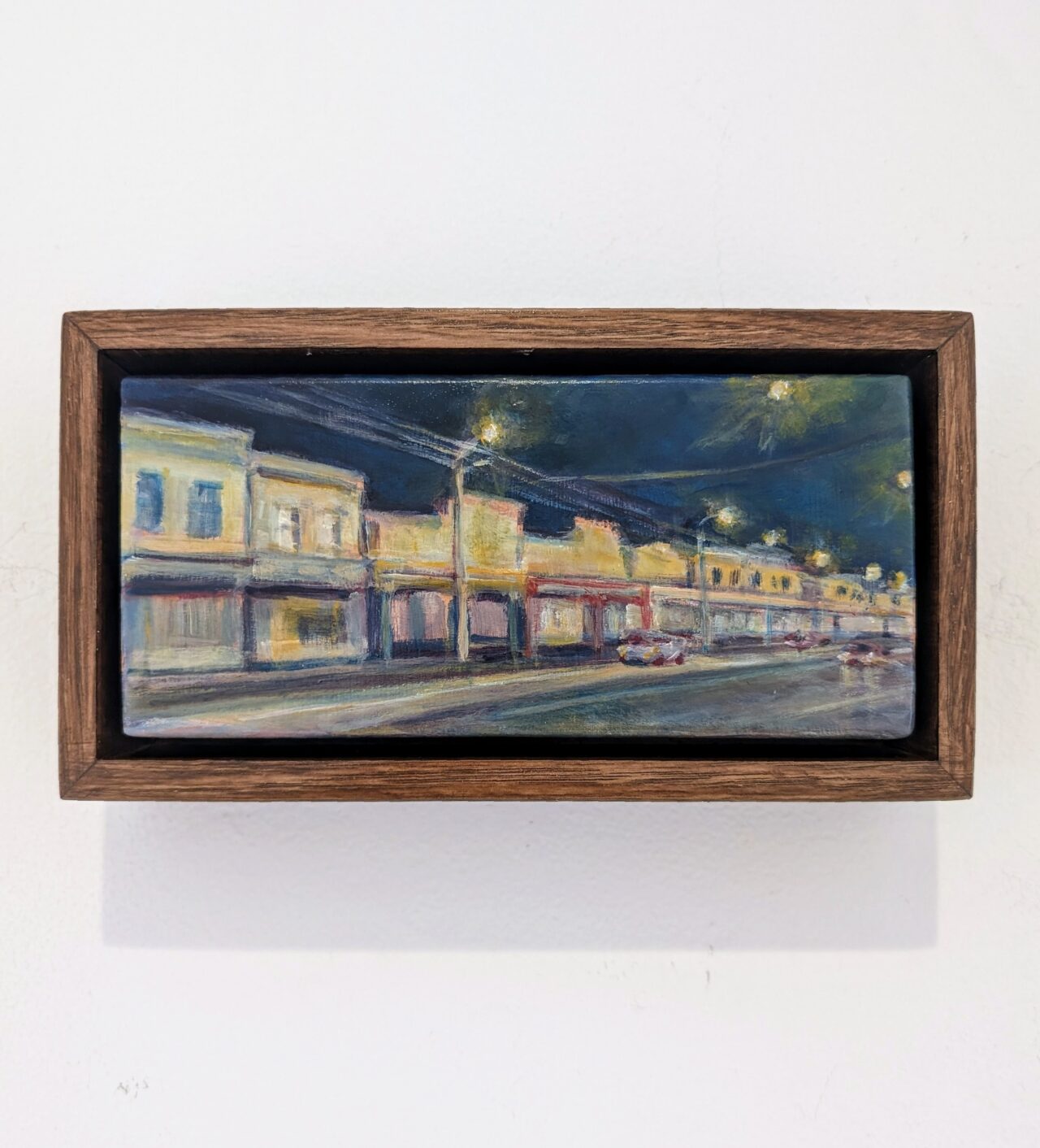 Sydney Road at night, acrylic on wood, 2024.