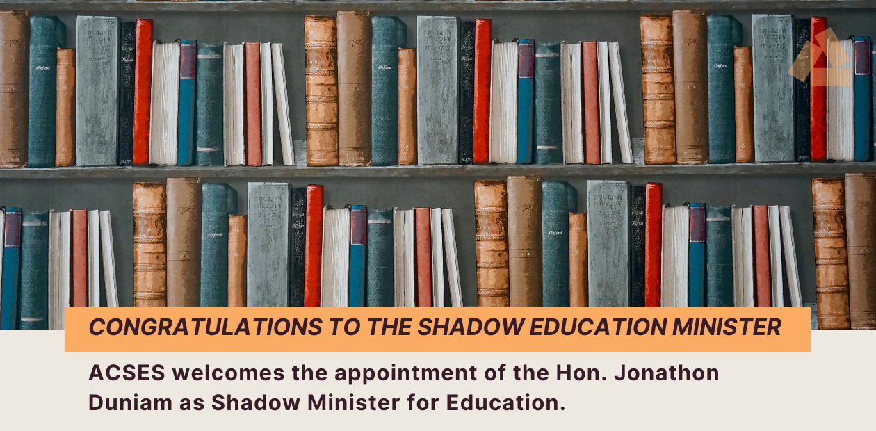 A graphic containing a picture of books congratulating the new Shadow Education Minister Jonathon Duniam.
