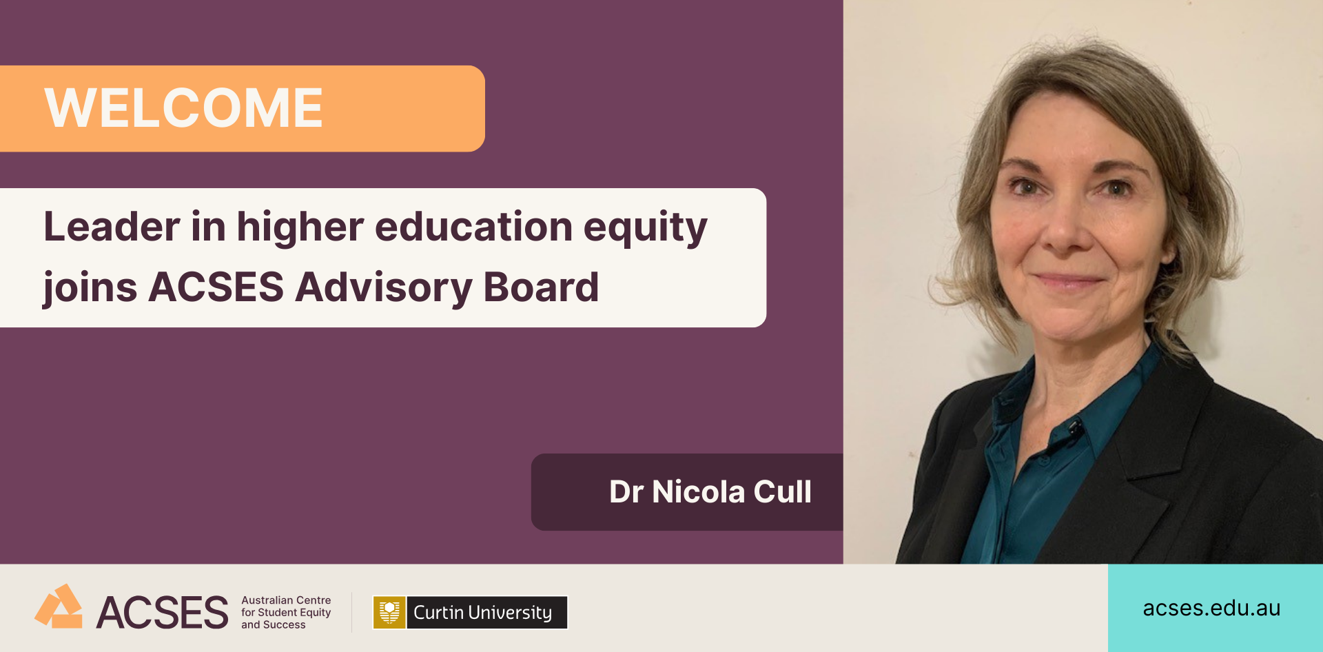 Graphic for the announcement of Nicola Cull as new ACSES Advisory Board member