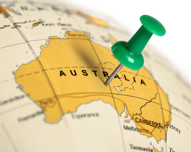Location Australia. Green pin on the map.