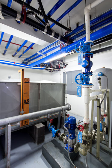 Collection of condensate water from the VRF air conditioners can supply water for irrigation and cleaning. The condensate water is stored in corrosion-resistant GRP Fuel Tanks. GRP tanks are environmentally safer, and mechanically and structurally superior to steel tanks.