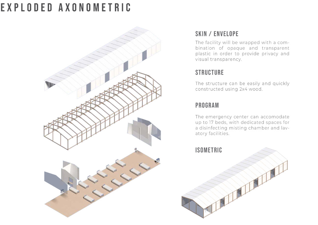 BluPrint Architecture News COVID-19 emergency quarantine facility WTA exploded axonometric