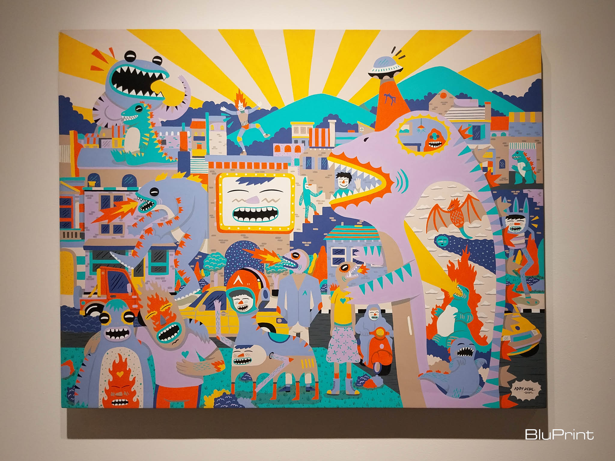 A photo of a painting for Addy Debil's "Intertwining Memory Lanes" exhibit for Galerie Stephanie x Cartellino. Photo by Elle Yap.