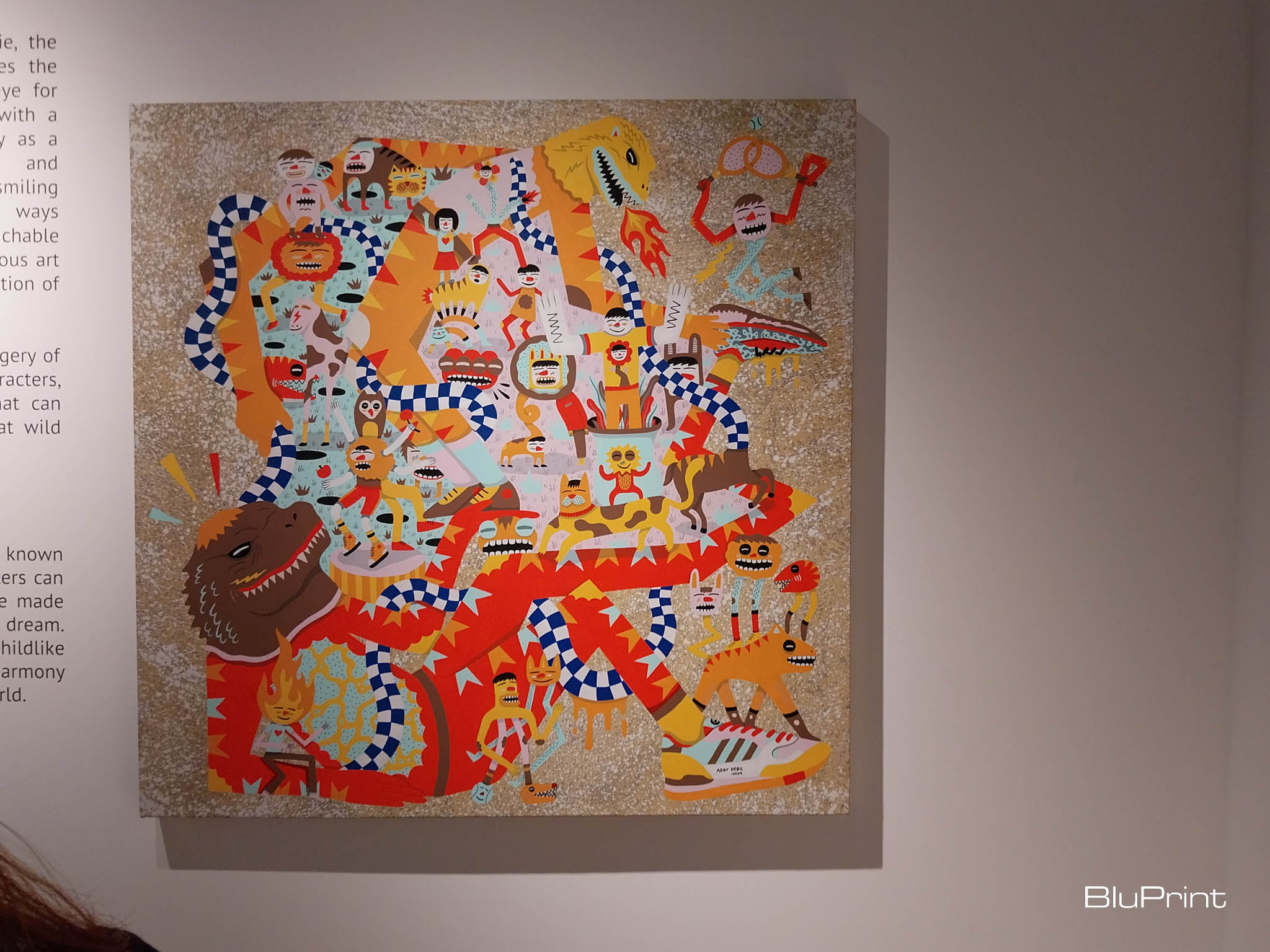 A photo of a painting for Addy Debil's "Intertwining Memory Lanes" exhibit for Galerie Stephanie x Cartellino. Photo by Elle Yap.