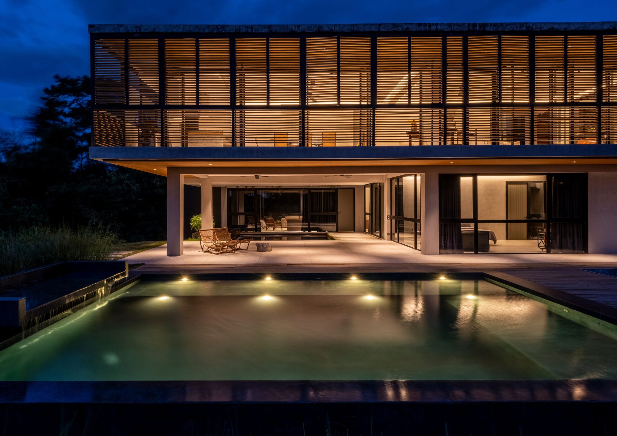 A night shot of Parallel villa, a concrete two story structure in Tanauan, Batangas