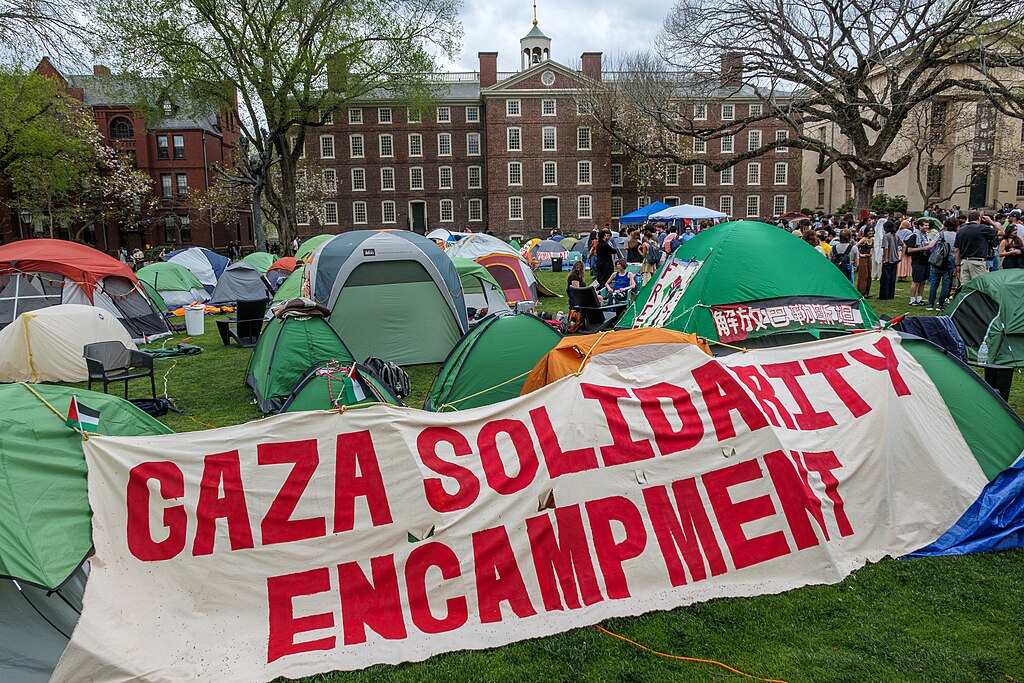A Pro-Palestinian encampment at Brown University. Photo by Kenneth C. Zirkel. Source: Wikimedia Commons.