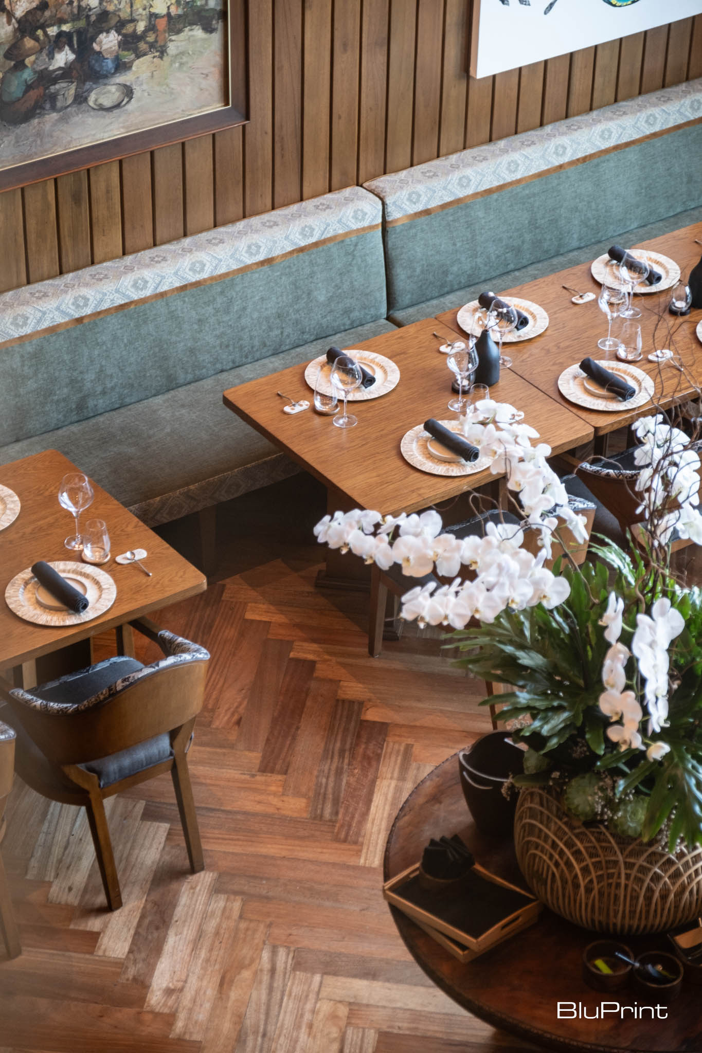 View from the top showing the wood flooring of Hapag.