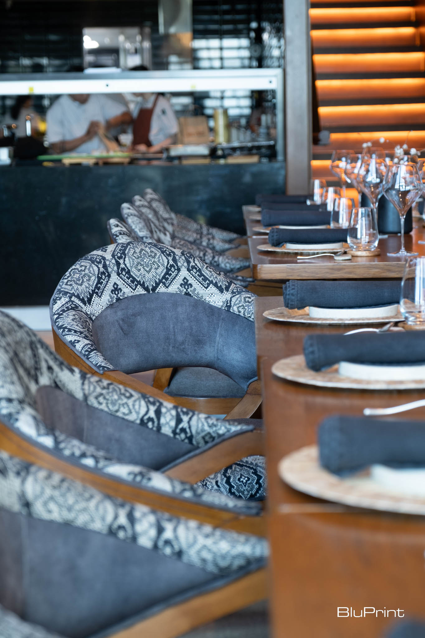 Closeup shot of dining chairs and tables at Hapag.