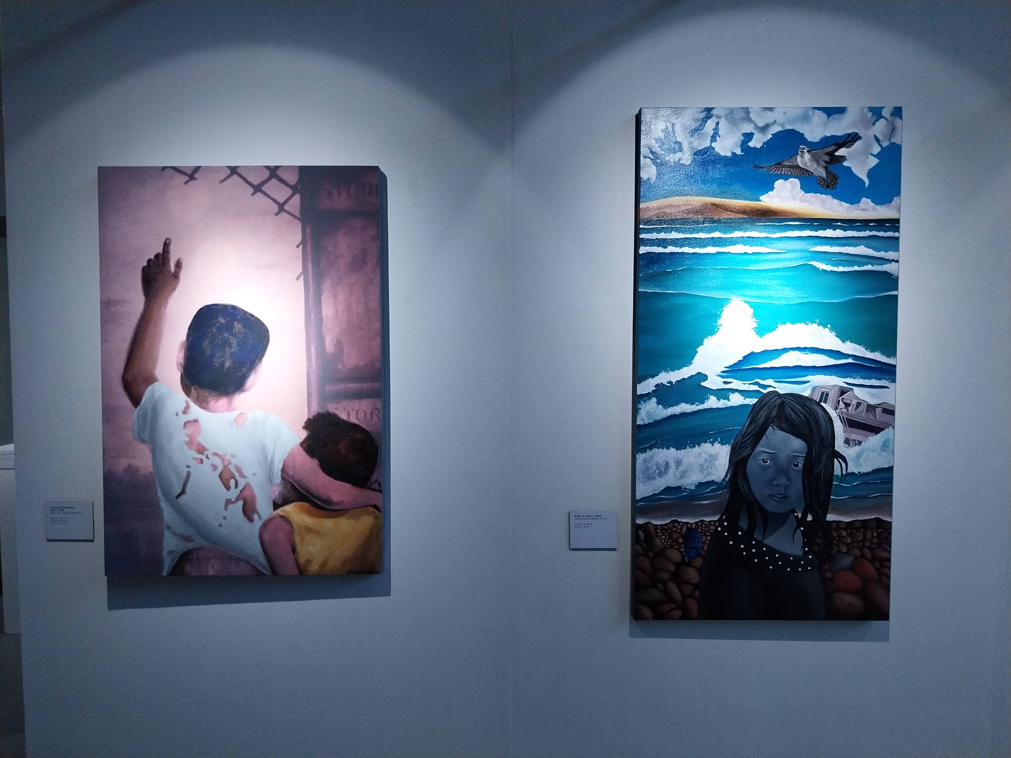 Two paintings by Patricia Sanchez-Bautista and Judith Alluso for the ABAY Tribute exhibit.