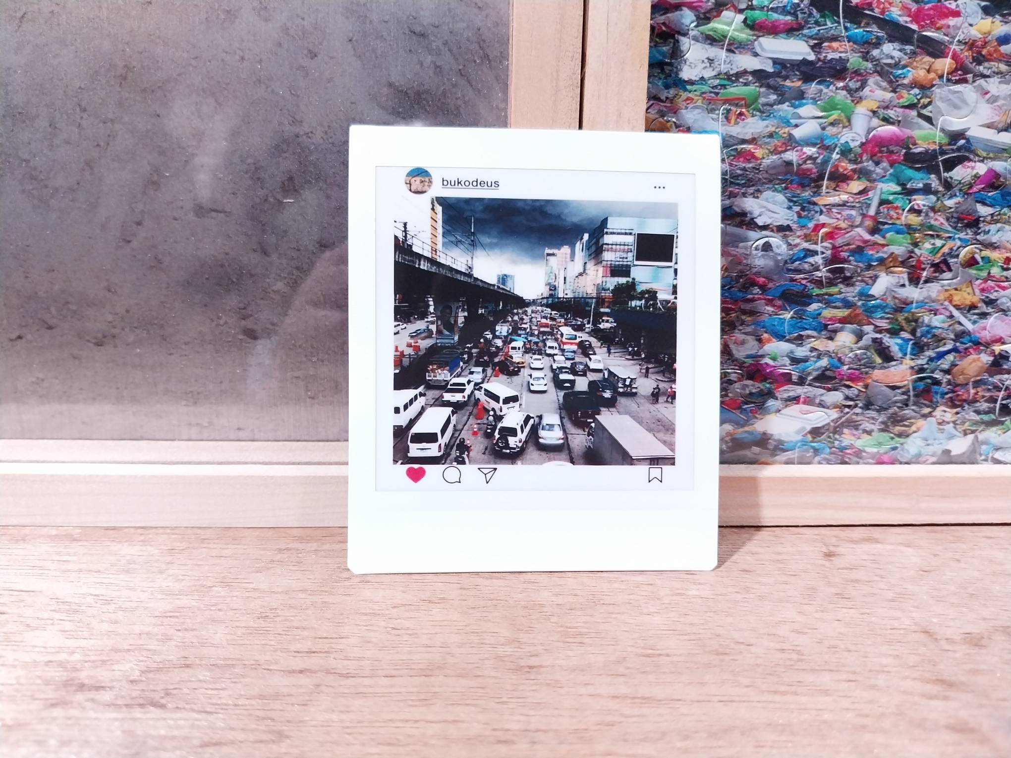 An Instax of a traffic situation, shown at "either/or." Photo by Elle Yap.