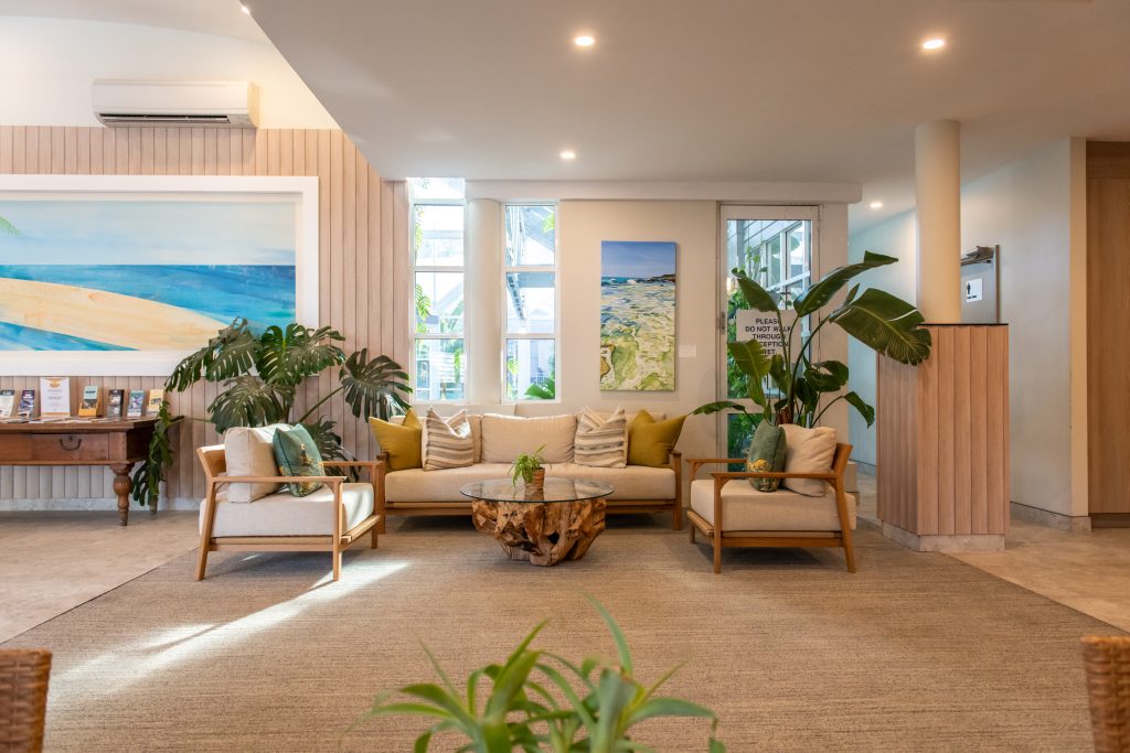 Cosy apartment living area at Broadwater Resort Busselton on a winter evening