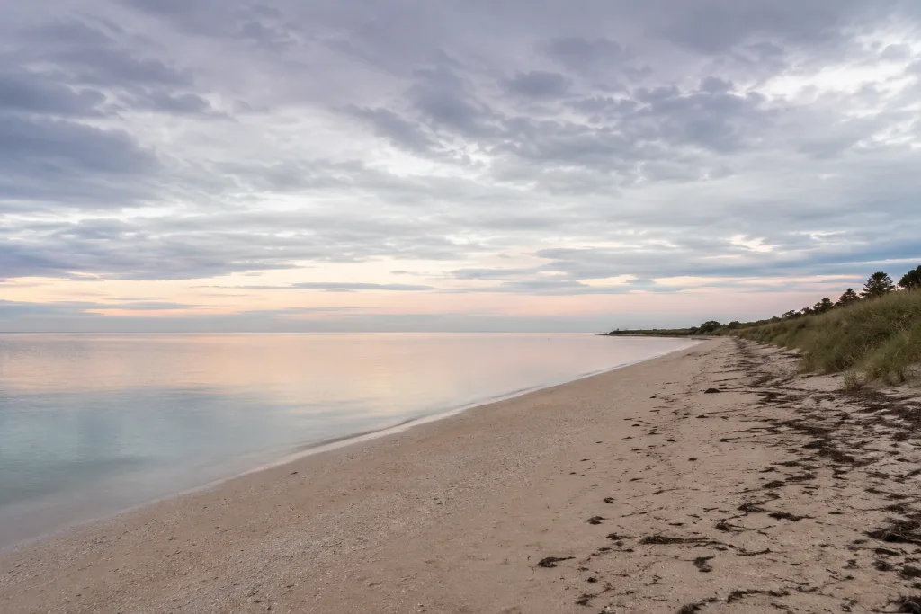 Tranquil winter morning over calm Geographe Bay in Busselton