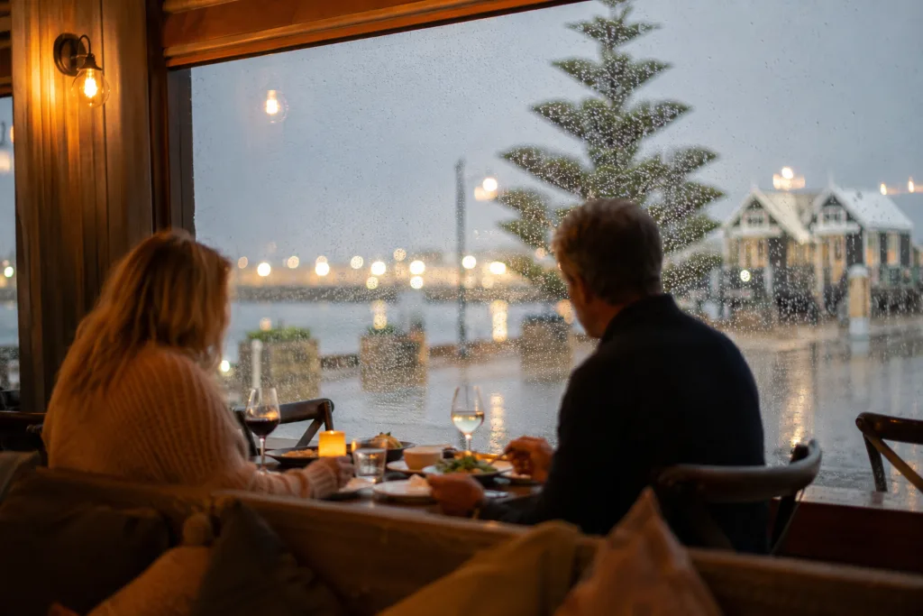 Cosy dining on a rainy winter day in Busselton
