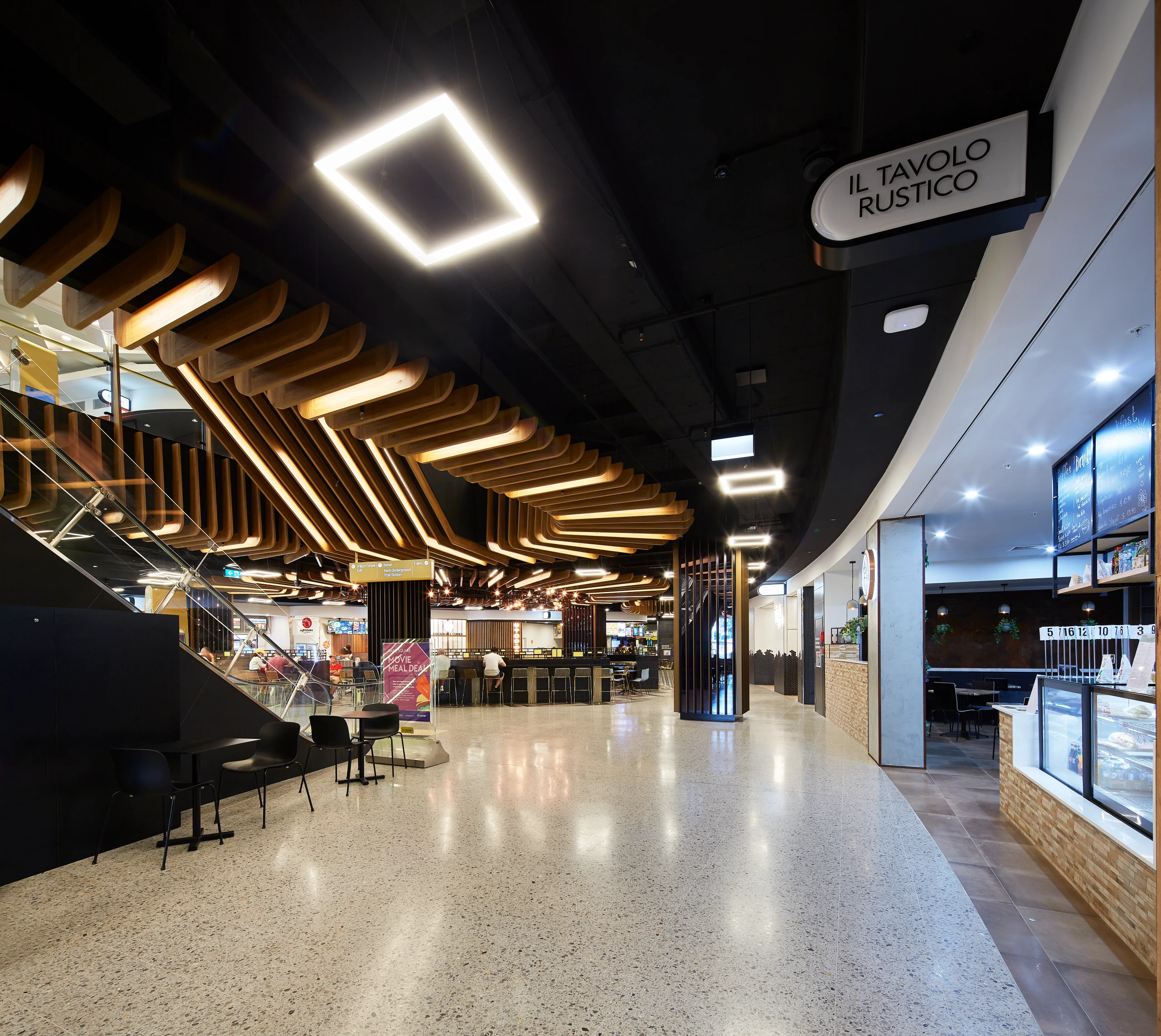 Escalators and food court