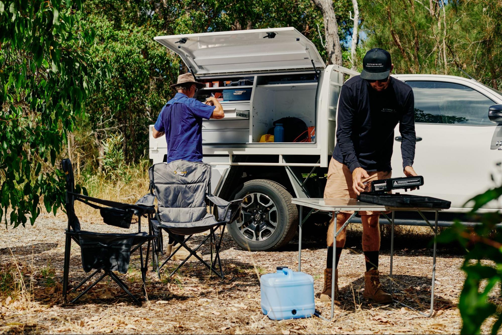 Camping in Australian bushes with a ute drawer