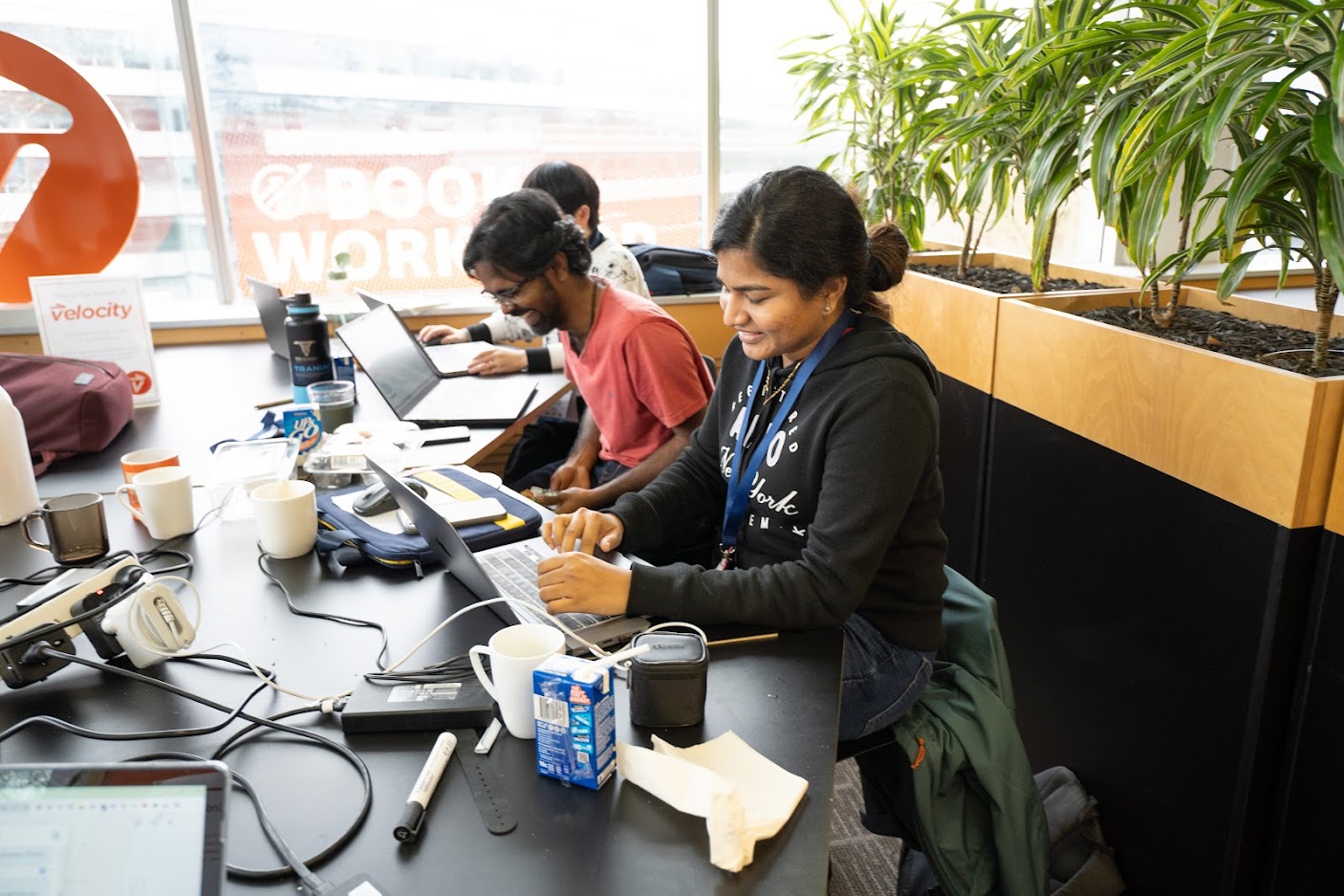 Two people working on laptops
