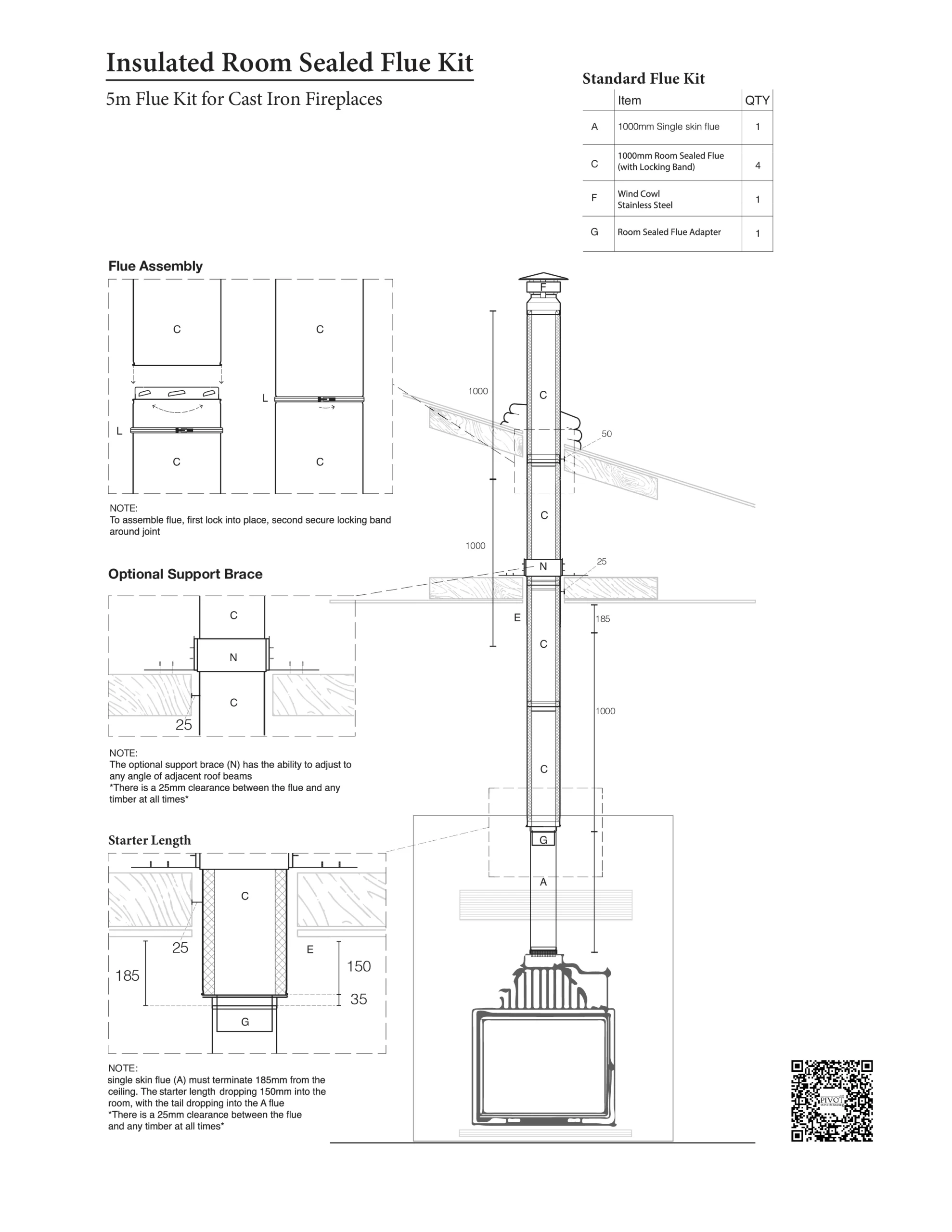 8" Cast Iron Fireplace 5m Flue Kit Hearth House South West