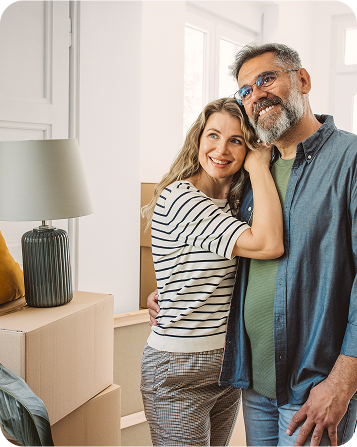 happy mom and dad moving