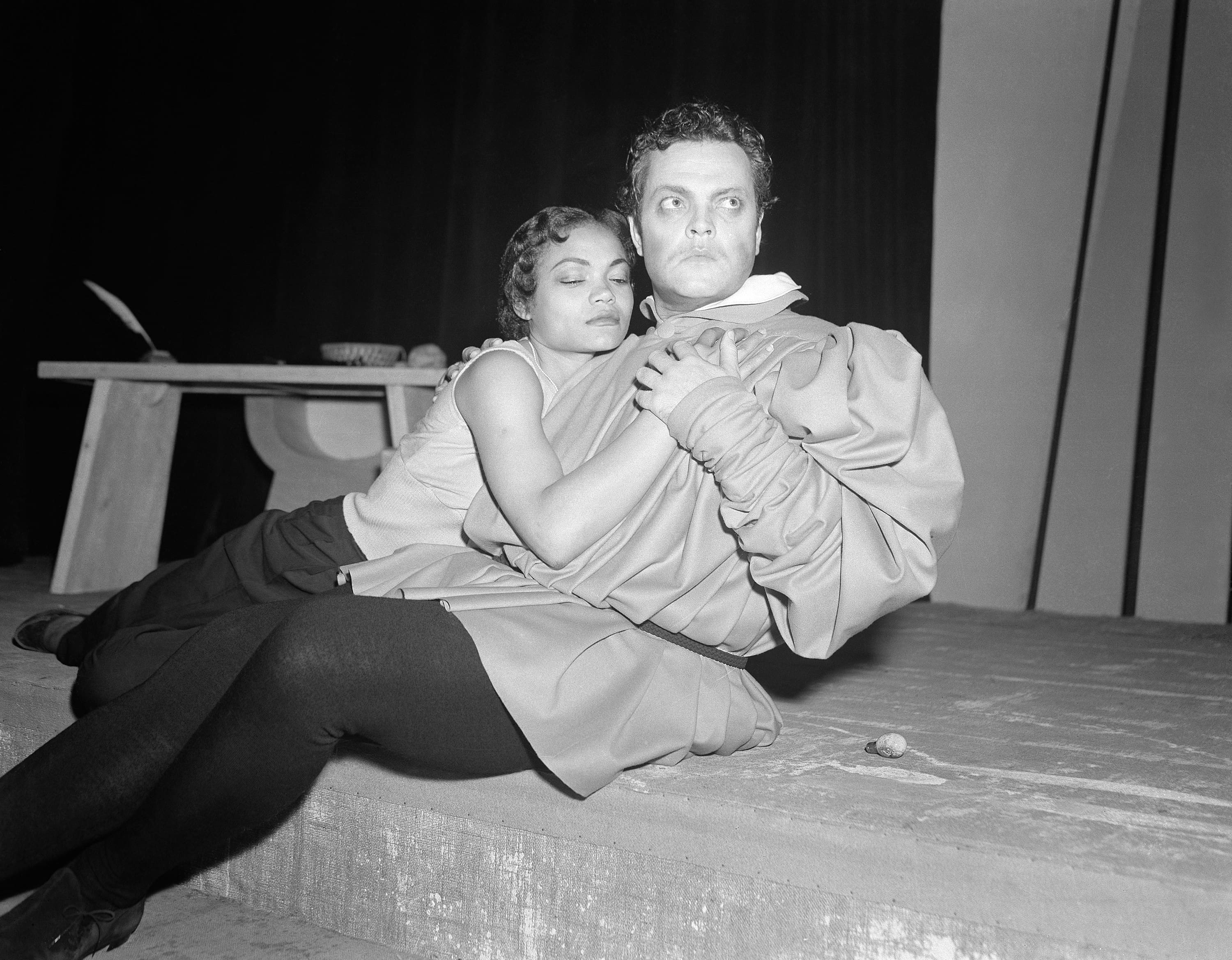 Eartha Kitt and Orson Welles rehearsing for Dr. Faustus. 