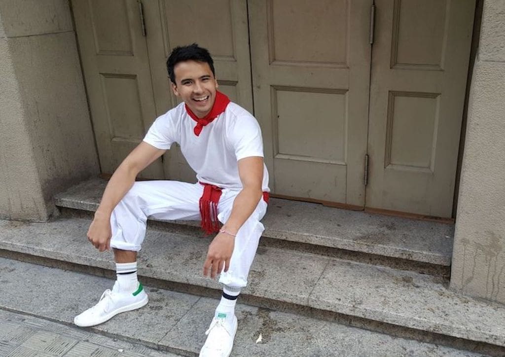 Alex after running with the bulls at Pamplona, Spain