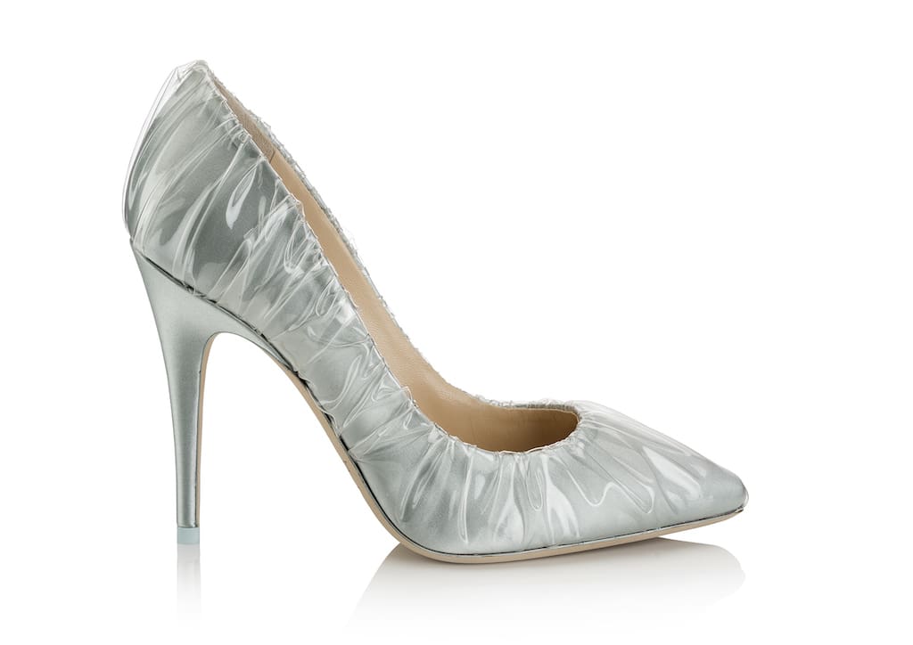 Jimmy Choo x Off-WhiteOff White™ SS18 - Anne 100 - Satin W Rouched Transparent Overlay - Light Blue