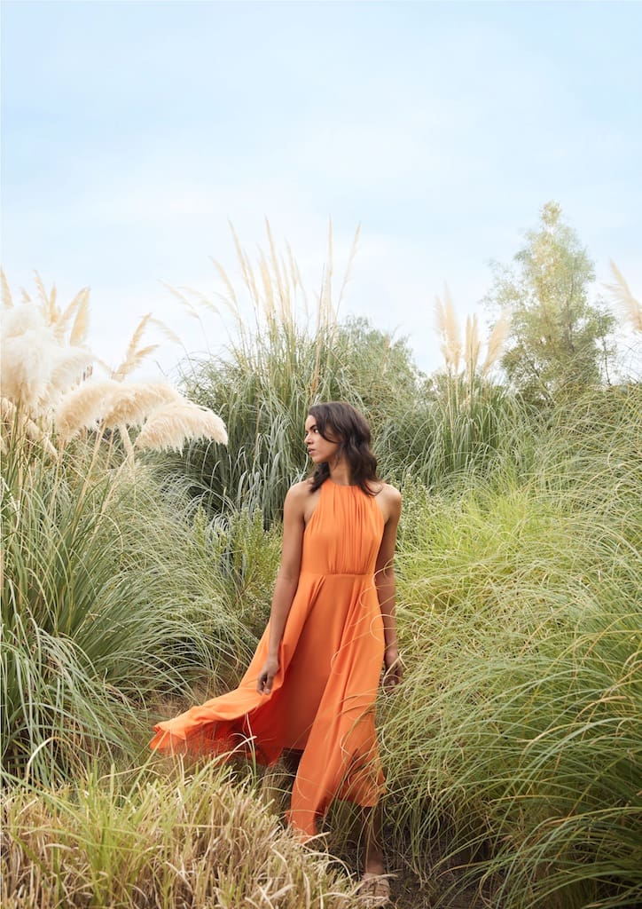 Halston Heritage Spring 2018 Sleeveless Pleated Gown with Flounce