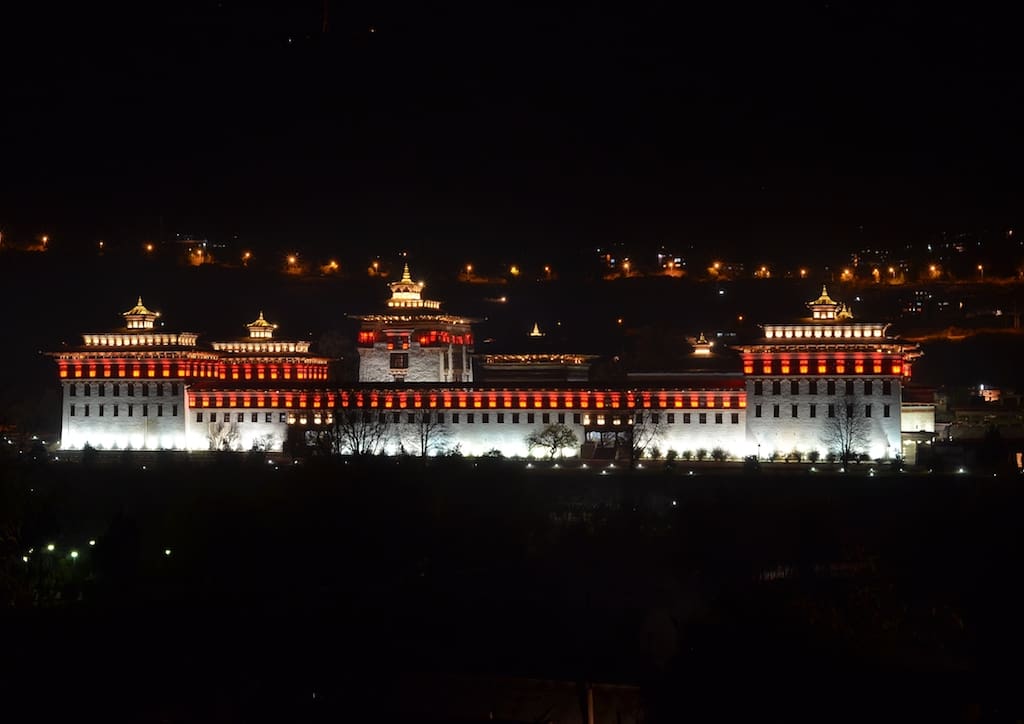 Tashicho Dzong at night