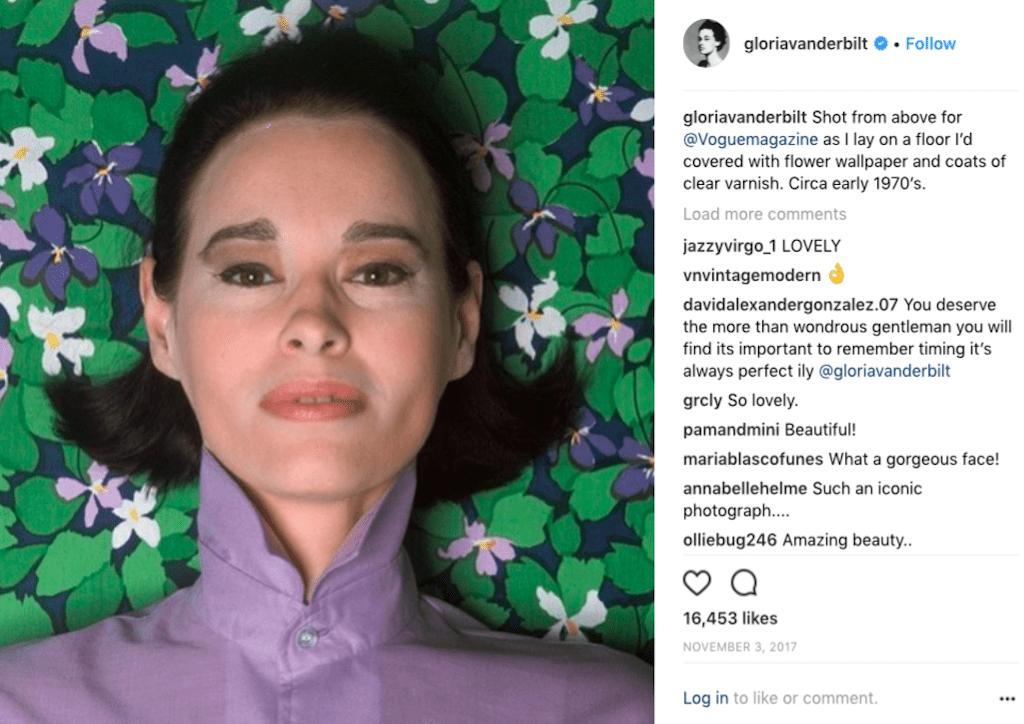 Photograph courtesy of Gloria Vaderbilt's Instagram account @gloriavanderbilt