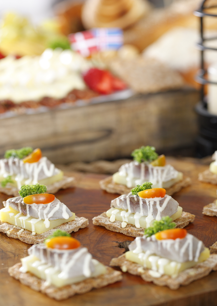 Other Nordic specialities will be served at the Crayfish Party, like Herring and Potato. A flavorful dish that combines the salty and smokey taste of the herring with the sweet and warm potato slice, softened by a rapid toss in a tangy vinaigrette.