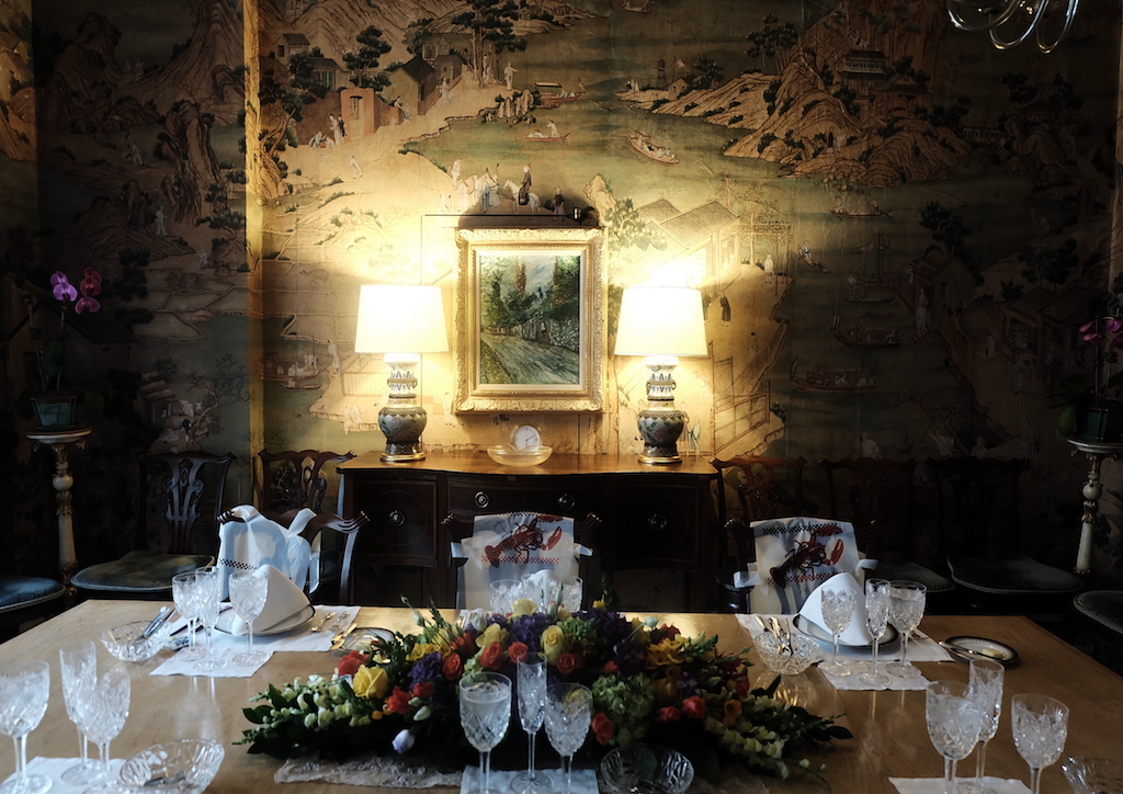 The hand painted wallpaper at the dining room dates back to China circa 1800s