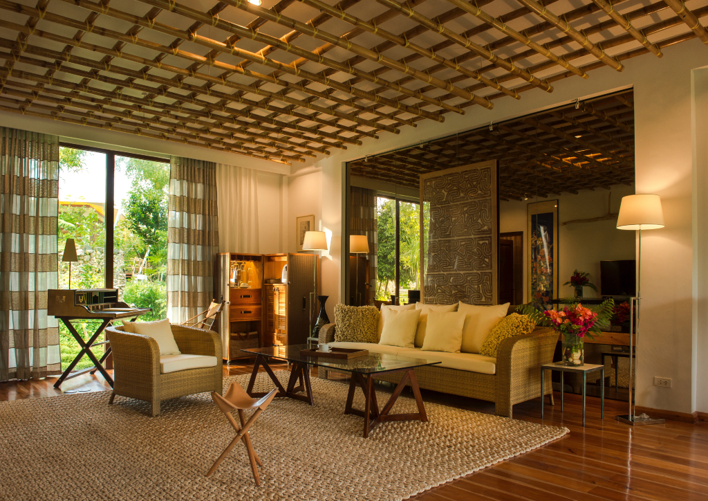 Villa interiors are luxurious while remaining comfortable and cozy. Pieces were designed by former owners to create a sense of being in a royal expedition in the safari