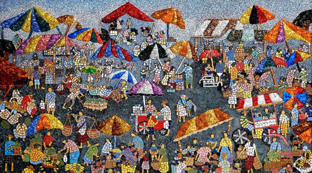 artwork using Nespresso aluminum capsules