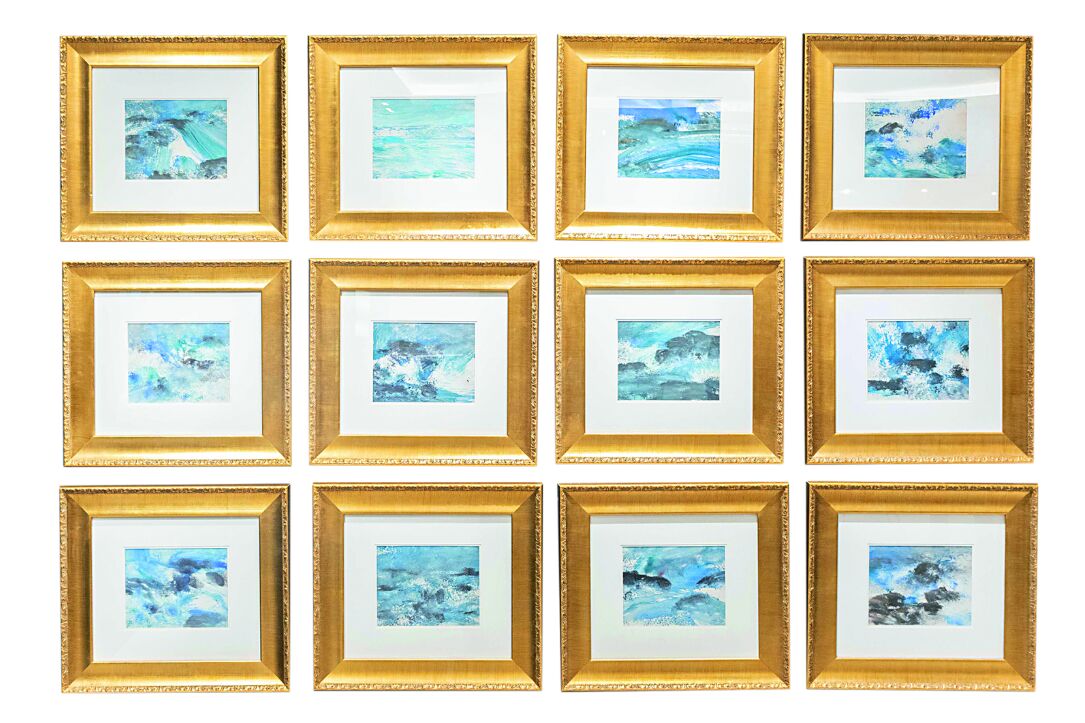 Works from Juvenal Sanso's 1960s sketchbook, showing studies of light and wind and how the waves impact the rocks.