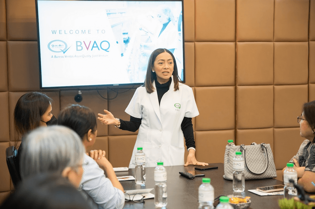 Pinky Pe Tobiano giving an informative talk on the importance of quality testing to various members of the press