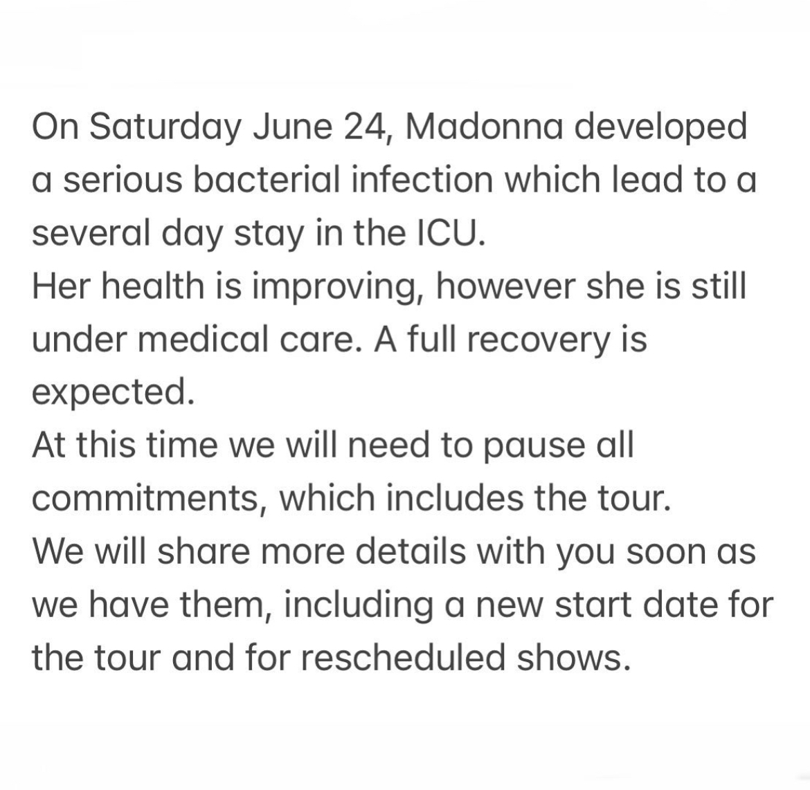 Madonna's ‘Celebration Tour’ postponed.