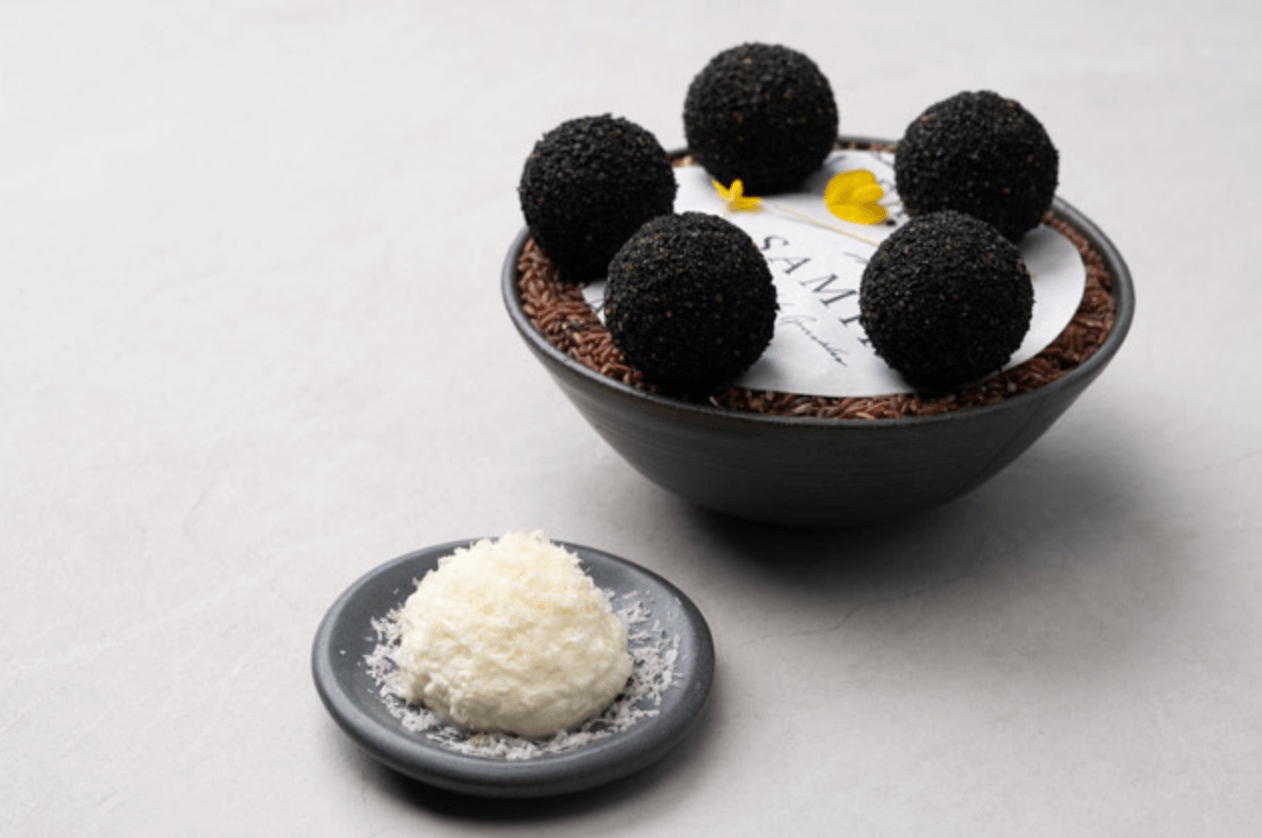 Black Squid Arancini with Parmesan Mousse