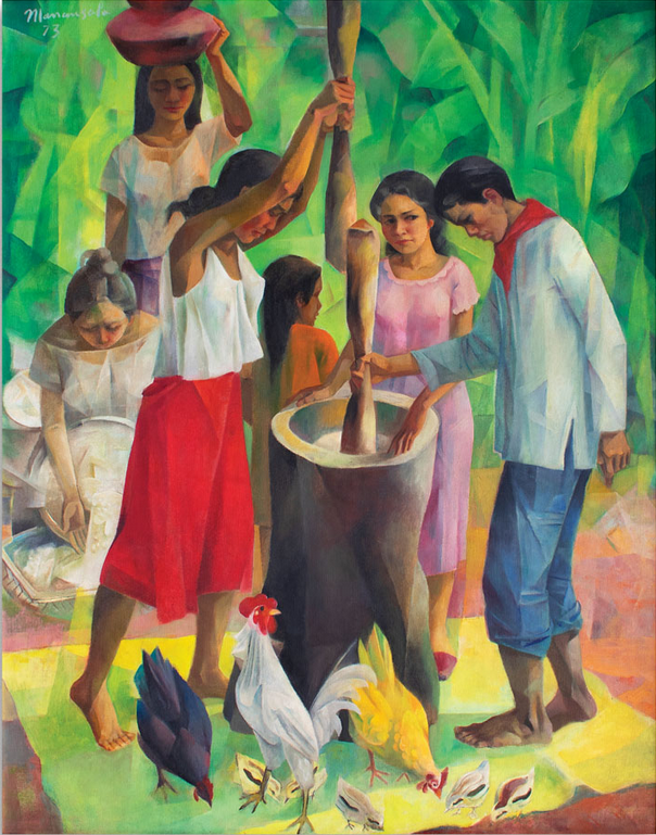 "Pounding Rice" (1973) by Vicente Manansala