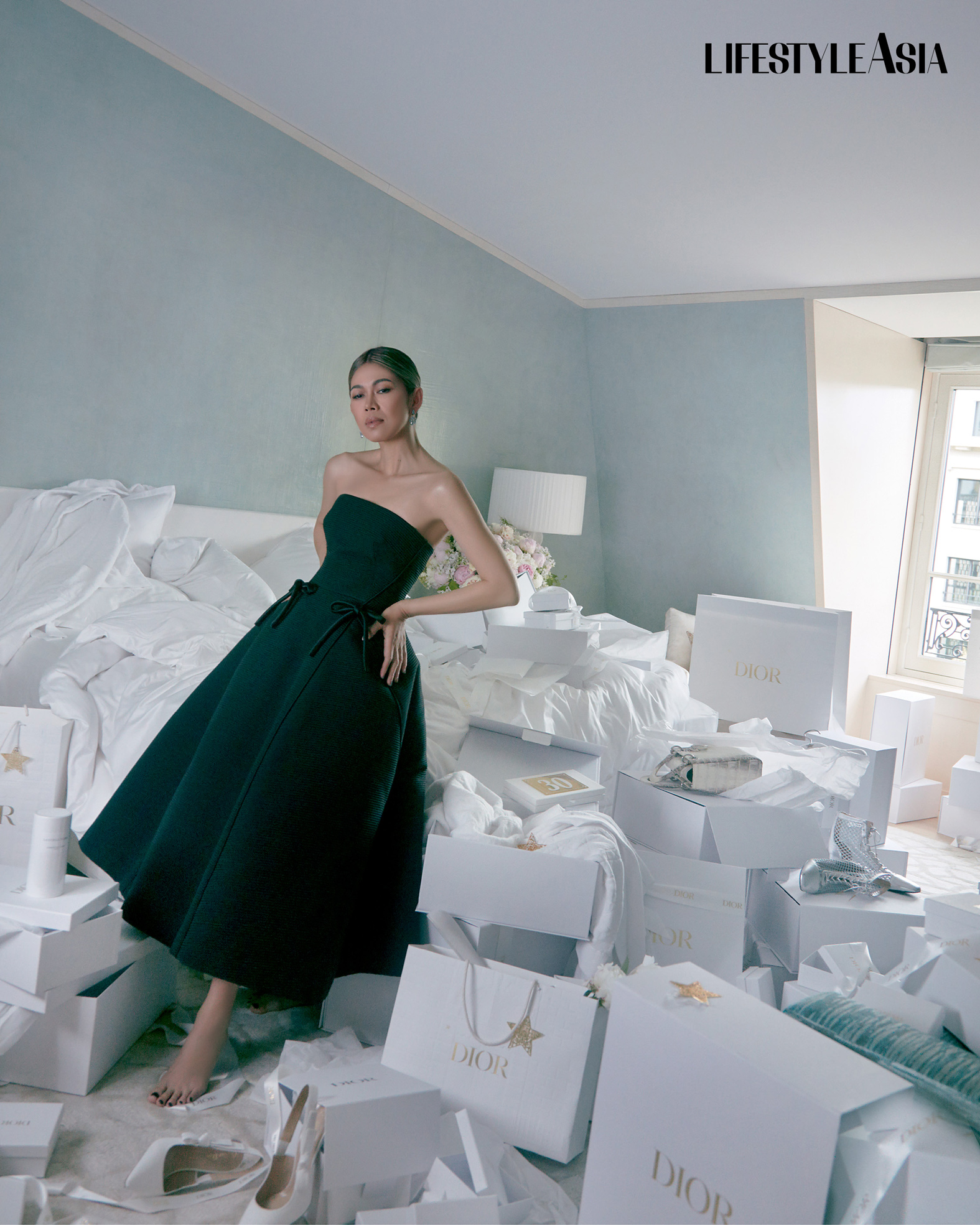 Freya Eduarte wearing “Sonnet” dress, Autumn/Winter 1952, Haute Couture collection