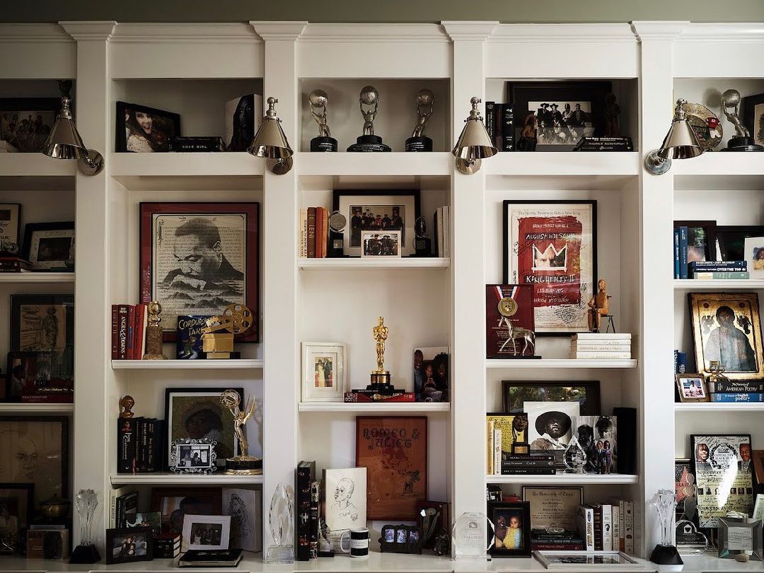 Viola Davis and Julius Tennon’s shelves in their home office