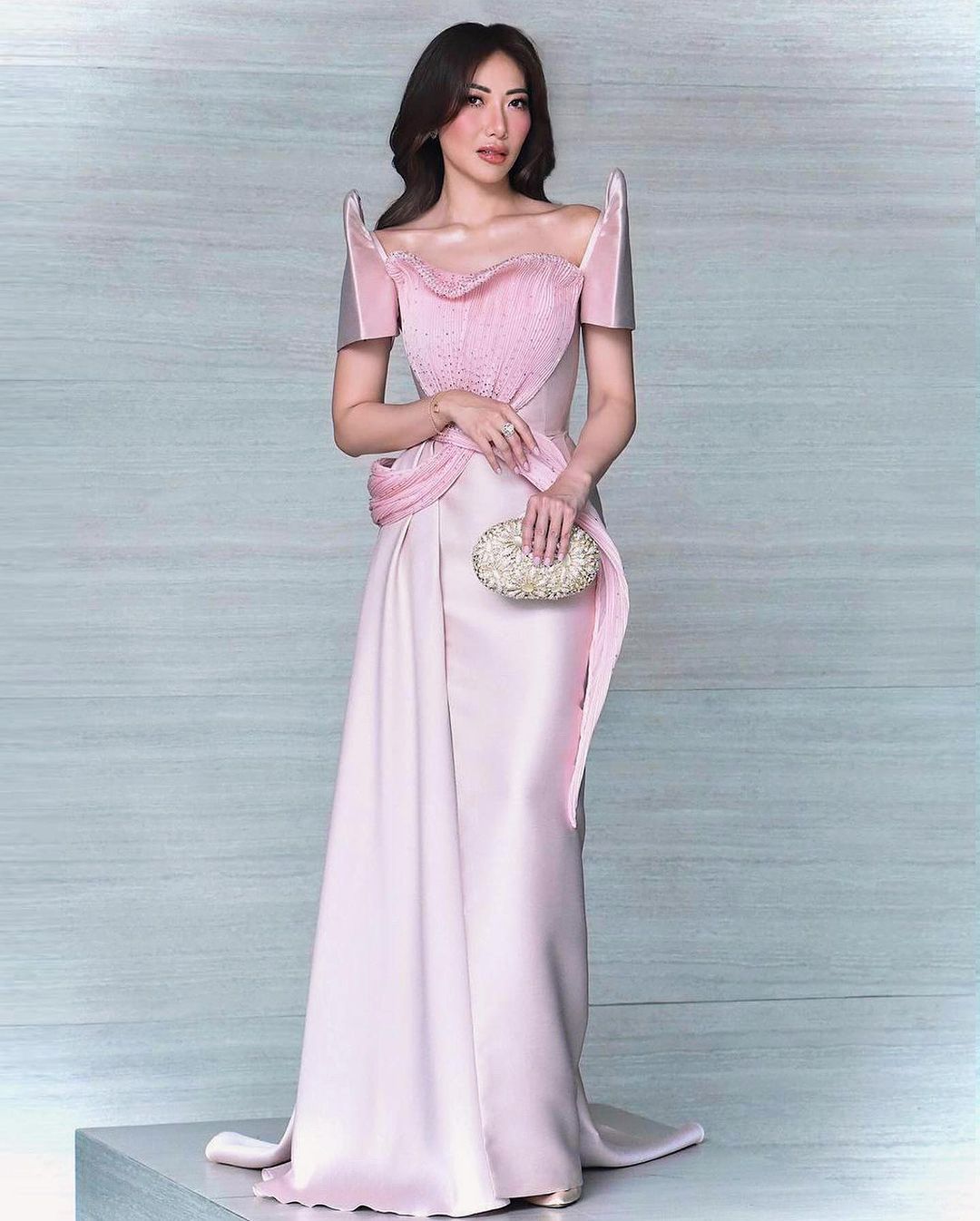 Mark Bumgarner's pink sculptural terno for DILG Undersecretary Margarita Gutierrez