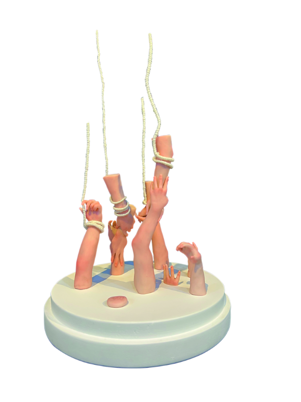 In The Grip Of Farewell, Polymer clay and cotton yarn, 11 x 5.5 inches