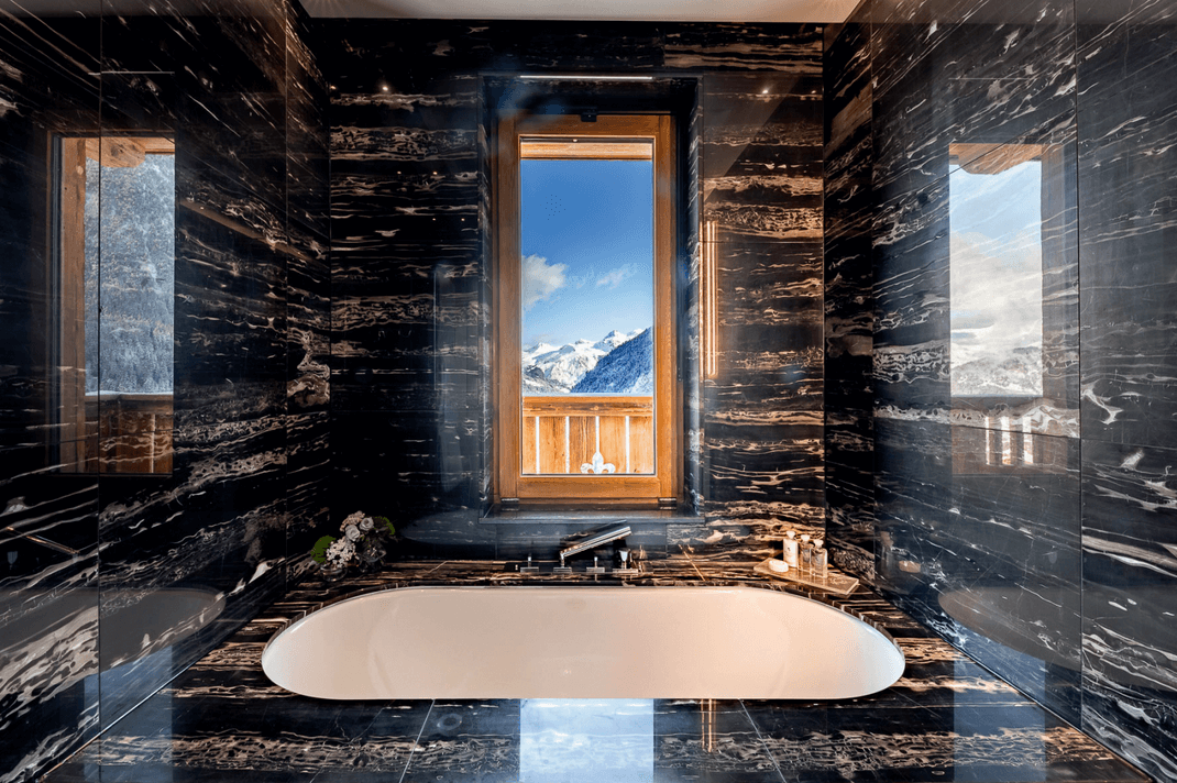 Bathroom with scenic views