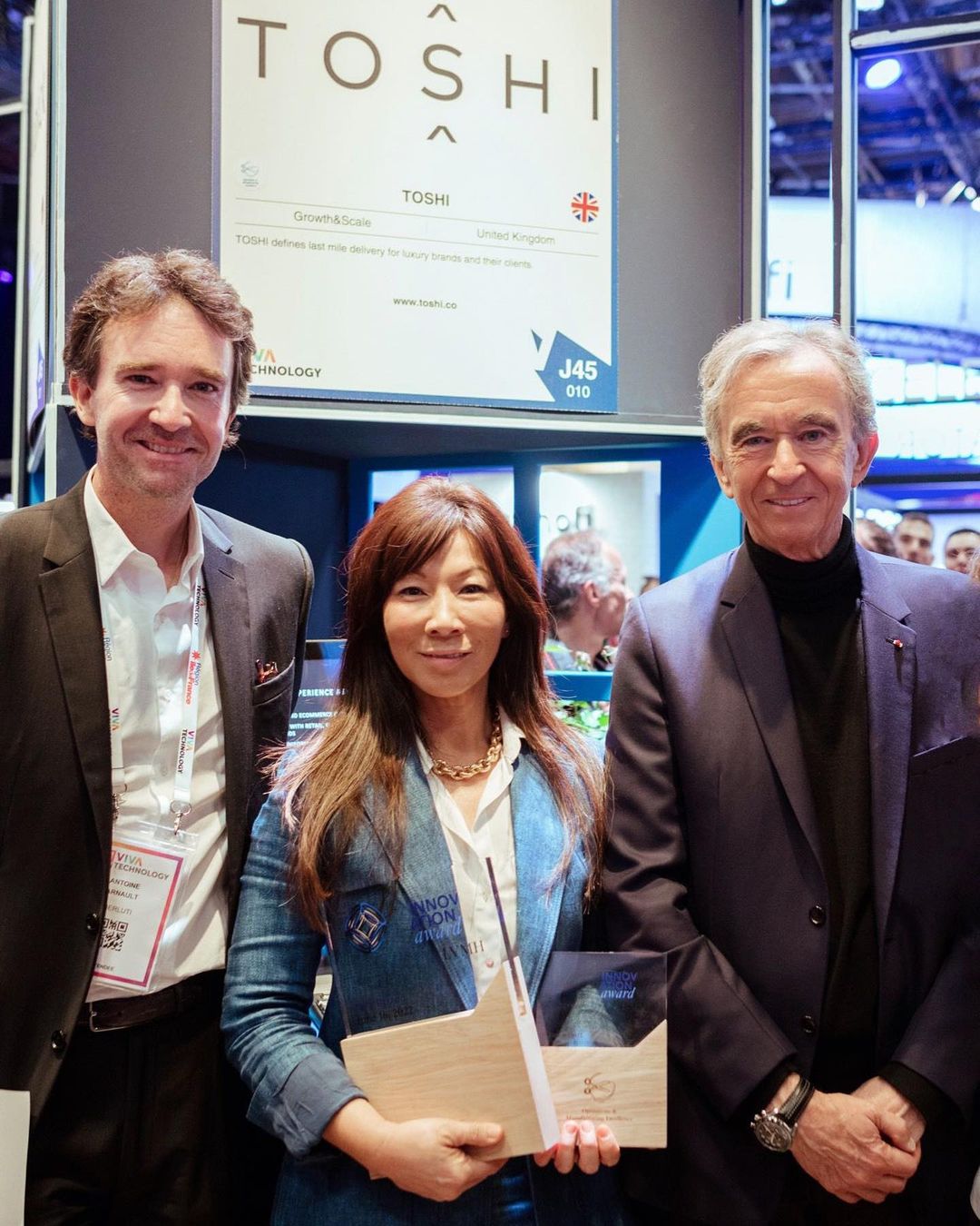 Bernard Arnault (R) and his son Antoine Arnault (L) at the 2022 LVMH Innovation Award event