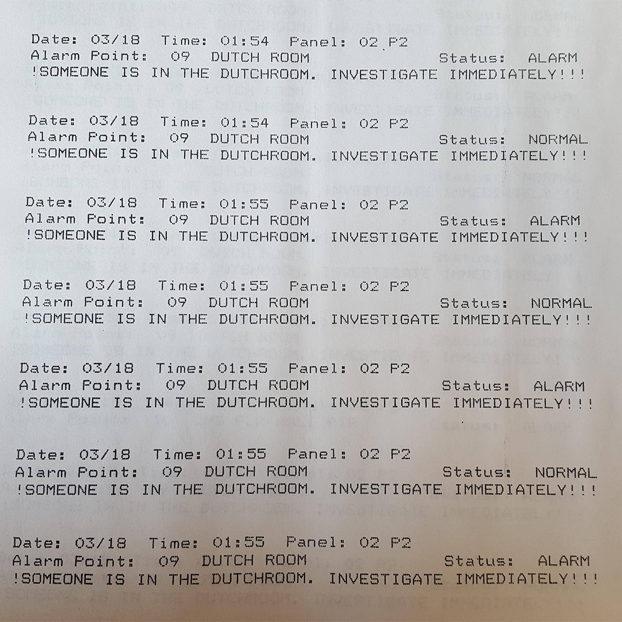 The list of motion alarms from the theft