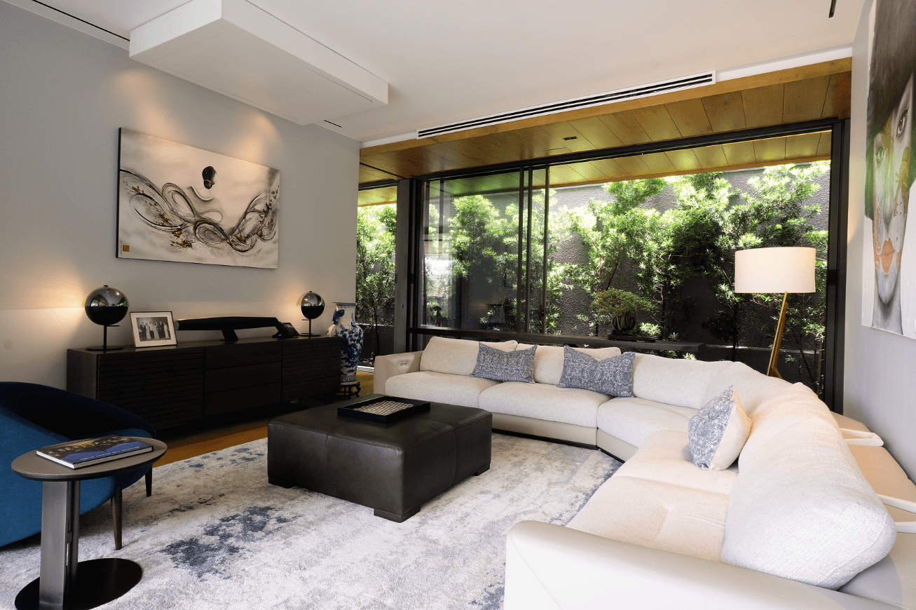 Plush carpeting adds texture to the home